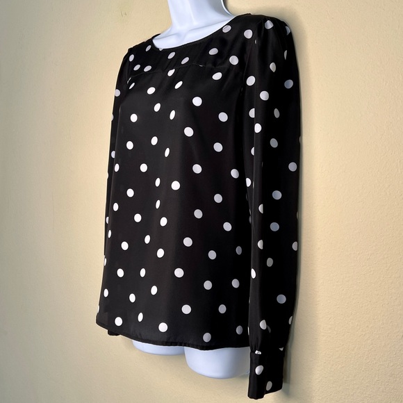 J CREW Black & White Polka Dot Long-Sleeve Blouse - 91541 - Sz S - Picture 2 of 9